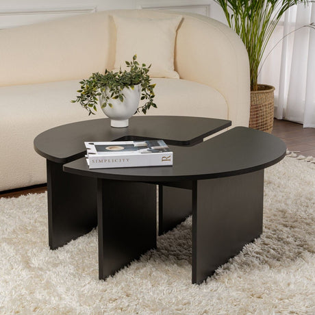 Coffee tables - Round Coffee Table Moari Black Melamine 90 cm - Dimehouse