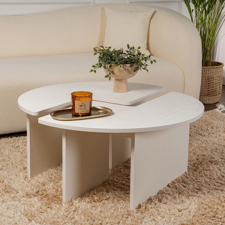 Coffee tables - Round Coffee Table Moari Wood Look White Melamine 90 cm - Dimehouse