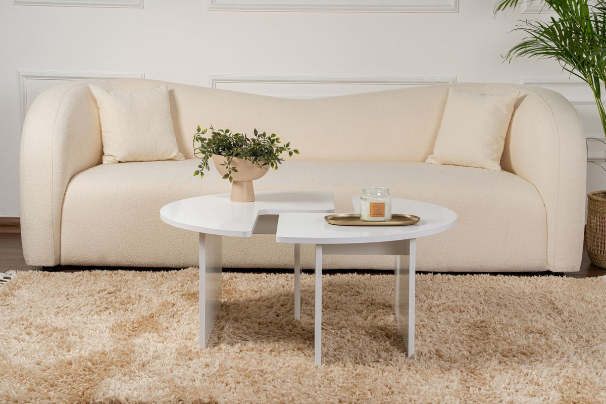 Coffee tables - Round Coffee Table Moari White Melamine 90 cm - Dimehouse