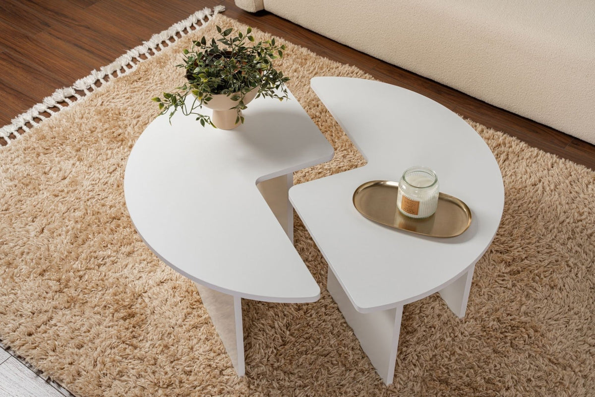 Coffee tables - Round Coffee Table Moari White Melamine 90 cm - Dimehouse