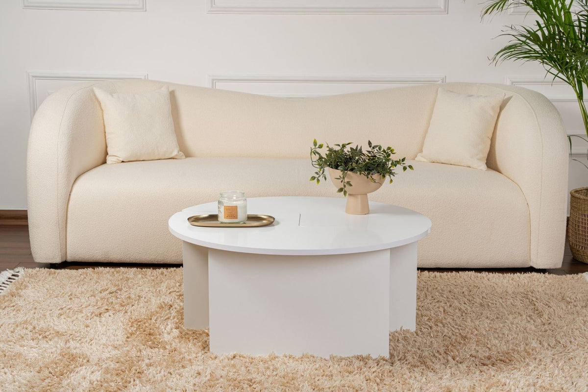 Coffee tables - Round Coffee Table Moari White Melamine 90 cm - Dimehouse