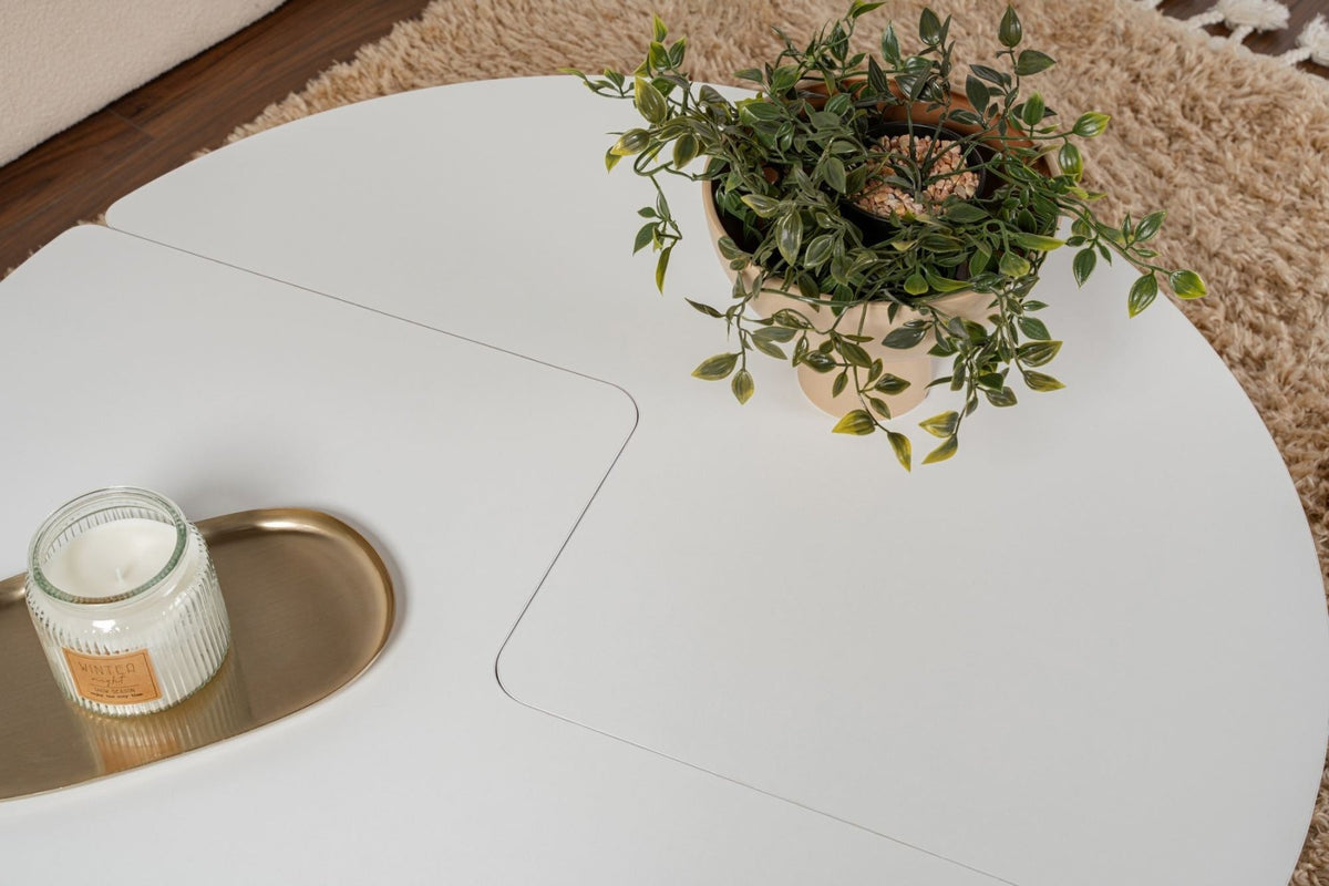 Coffee tables - Round Coffee Table Moari White Melamine 90 cm - Dimehouse