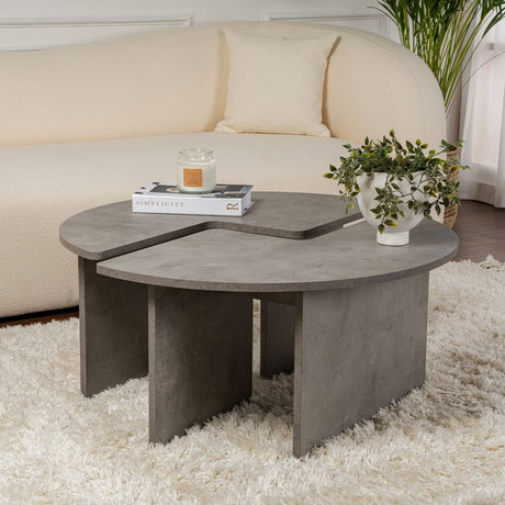 Coffee tables - Round Coffee Table Moari Concrete Look Gray Melamine 90 cm - Dimehouse