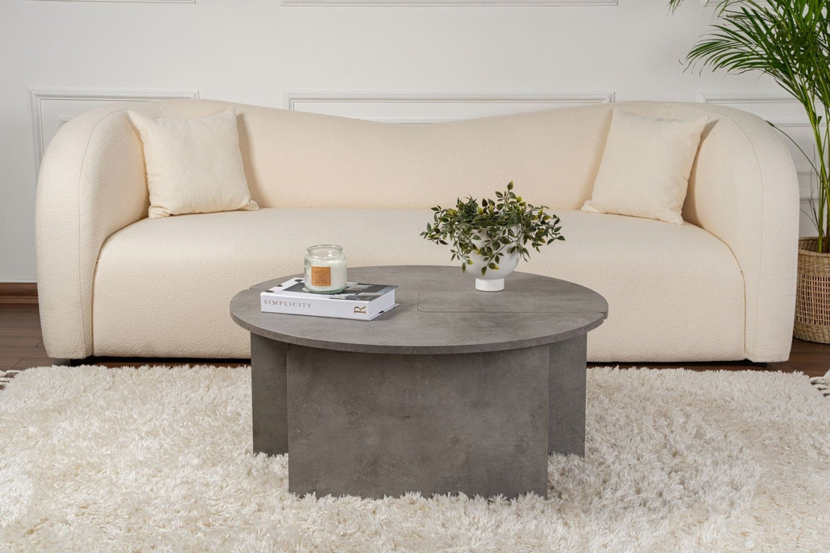 Coffee tables - Round Coffee Table Moari Concrete Look Gray Melamine 90 cm - Dimehouse