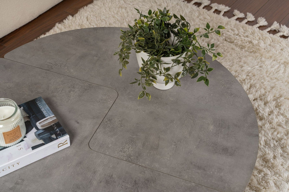 Coffee tables - Round Coffee Table Moari Concrete Look Gray Melamine 90 cm - Dimehouse
