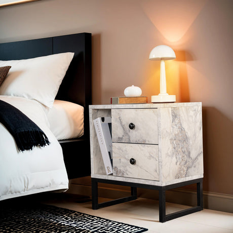 Bedside tables - Bedside table White Marble Melamine Pulsar - Black Frame - Dimehouse