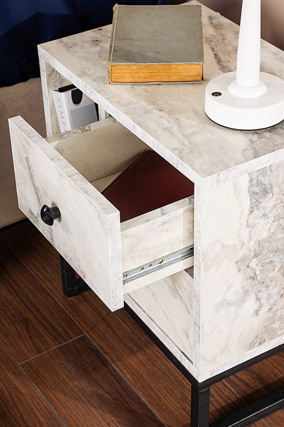 Bedside tables - Bedside table White Marble Melamine Pulsar - Black Frame - Dimehouse