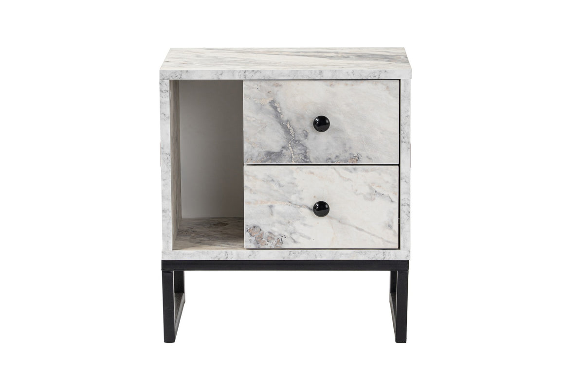 Bedside tables - Bedside table White Marble Melamine Pulsar - Black Frame - Dimehouse