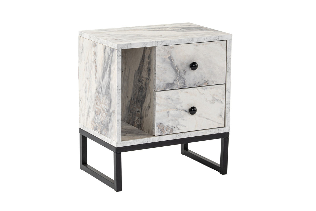 Bedside tables - Bedside table White Marble Melamine Pulsar - Black Frame - Dimehouse