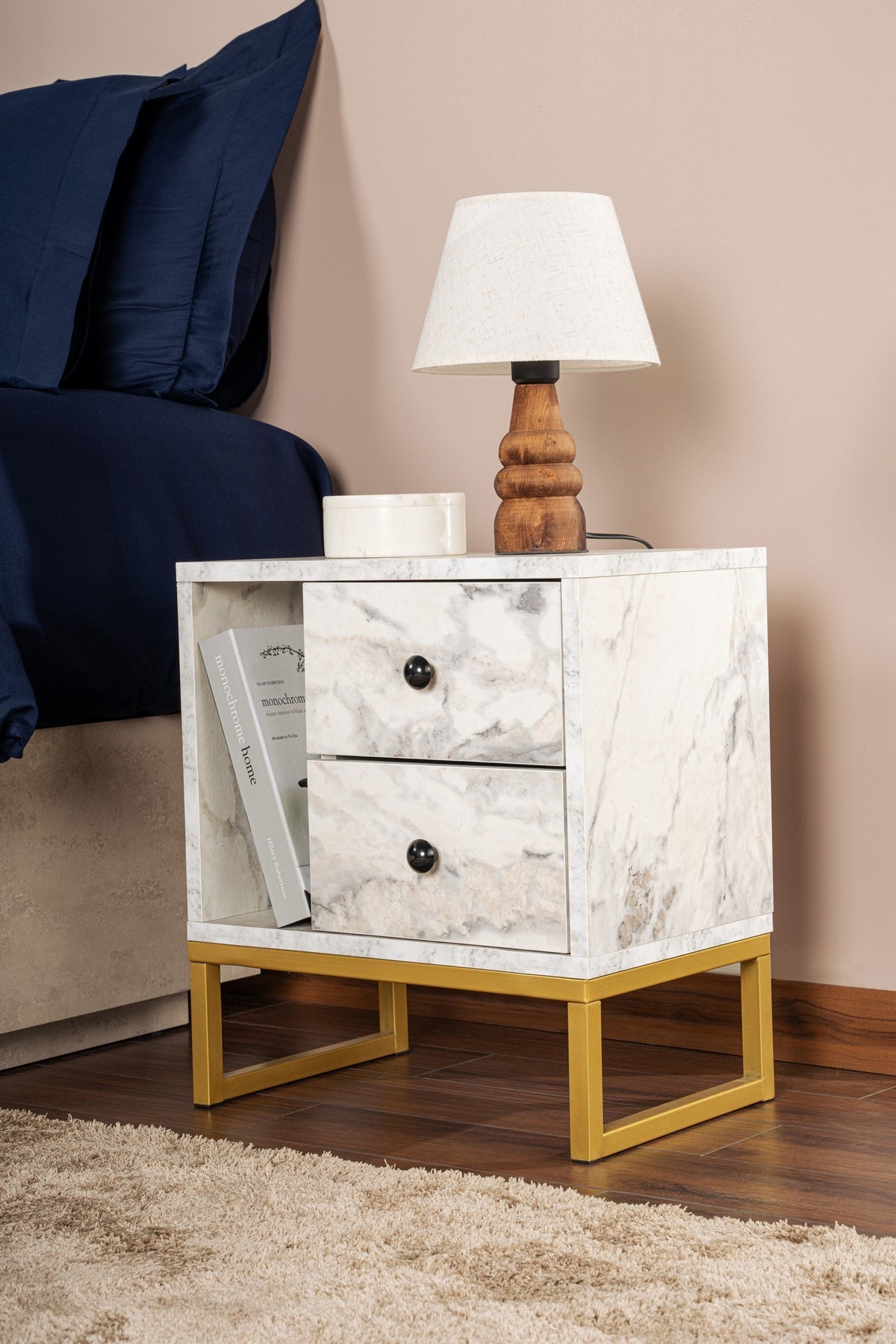 Bedside tables - Bedside table Marble Melamine Gold Frame Pulsar - Dimehouse