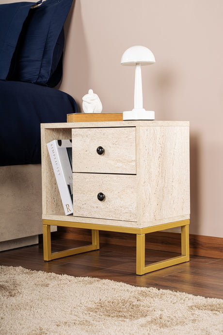 Bedside tables - Bedside table Beige Melamine Pulsar - Gold Frame - Dimehouse