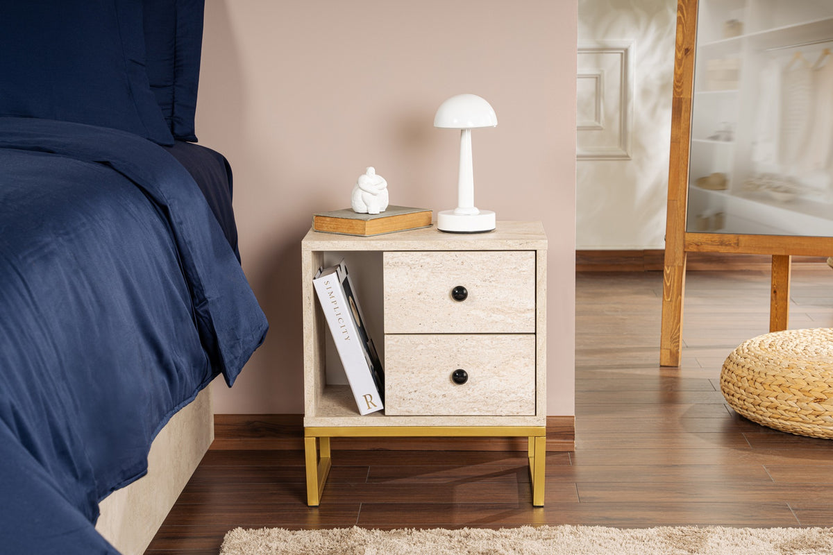 Bedside tables - Bedside table Beige Melamine Pulsar - Gold Frame - Dimehouse