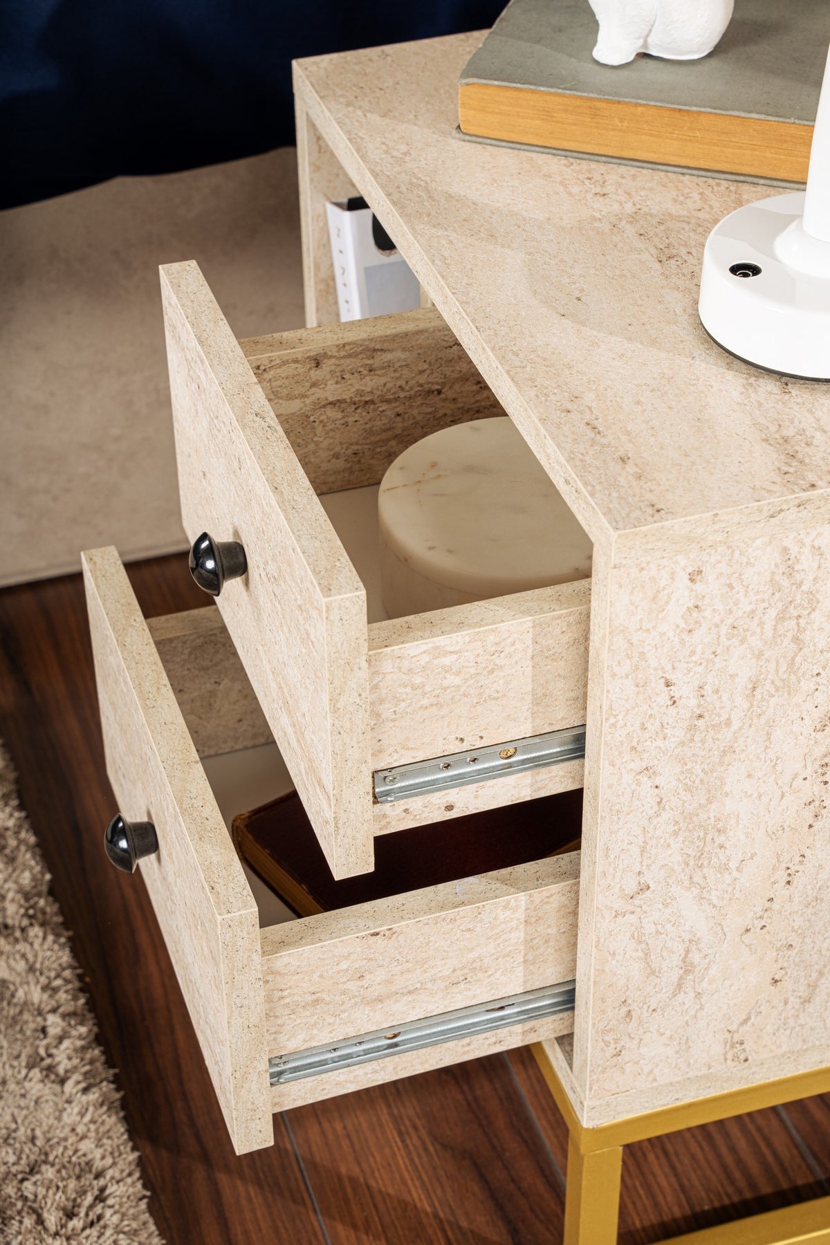 Bedside tables - Bedside table Beige Melamine Pulsar - Gold Frame - Dimehouse