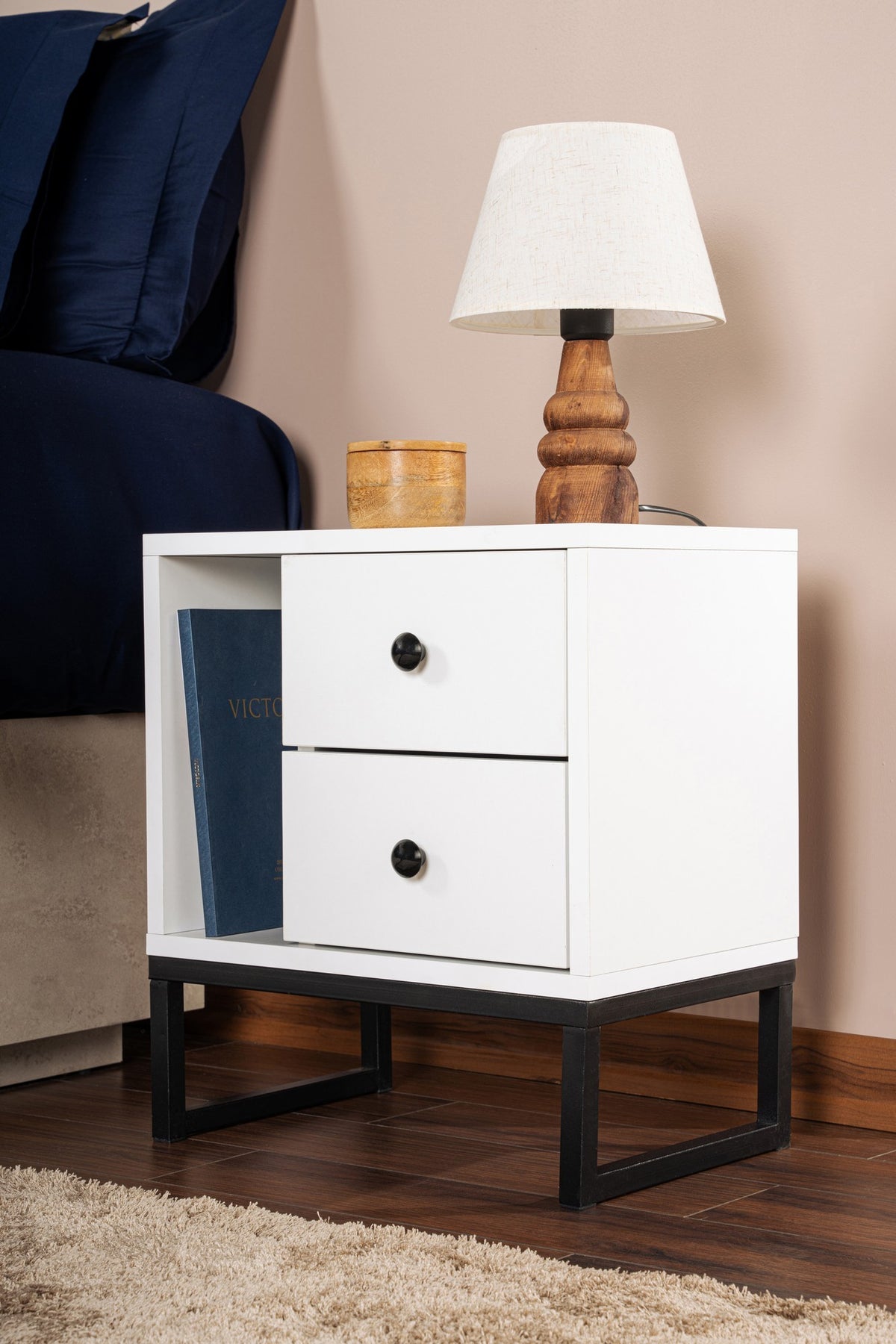 Bedside tables - Bedside table White Melamine Pulsar - Black Frame - Dimehouse
