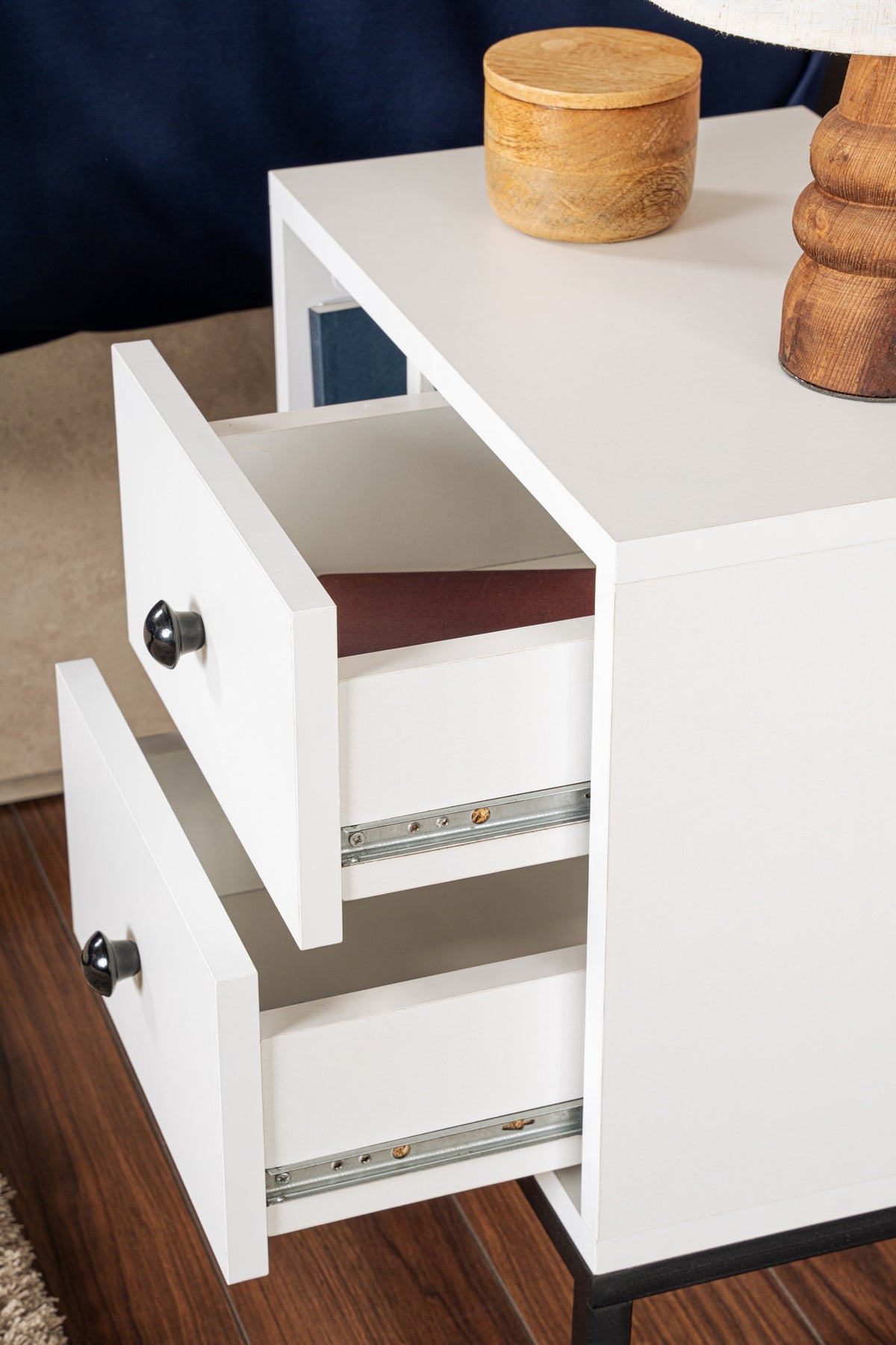 Bedside tables - Bedside table White Melamine Pulsar - Black Frame - Dimehouse