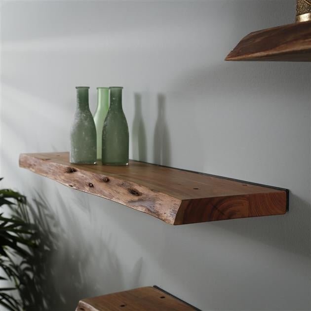 Wall shelf Durris DH Interior Acacia LxWxH 93x22x7 Acacia wood Atmospheric photo diagonal front view
