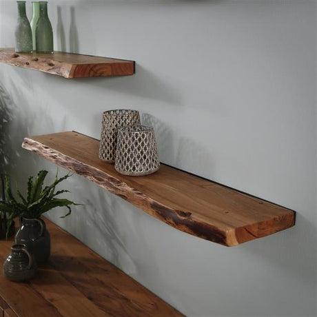 Wall shelf Durris DH Interior Acacia LxWxH 128x28x8 Acacia wood Atmospheric photo diagonal front view