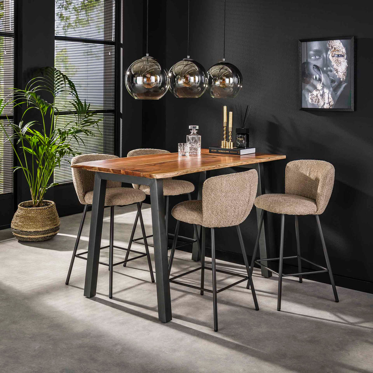 Bar tables - Industrial Bar Table Aberdeen Acacia Wood Tree Trunk Shape 147x80 - Dimehouse