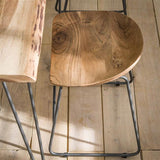 Bar Stools - Set of 2 Industrial Low Stools Acacia Wood Novi - Seat Height 52 cm - Without Backrest - Dimehouse
