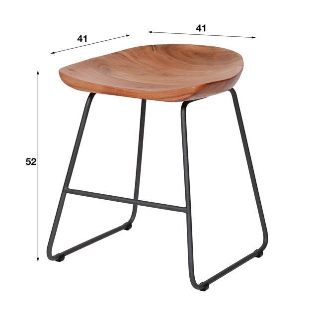 Bar Stools - Set of 2 Industrial Low Stools Acacia Wood Novi - Seat Height 52 cm - Without Backrest - Dimehouse