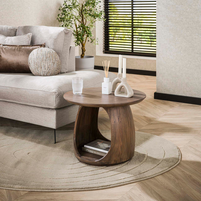 Side tables - Side table Nore Solid Acacia Brown 60x60x46 cm - Dimehouse