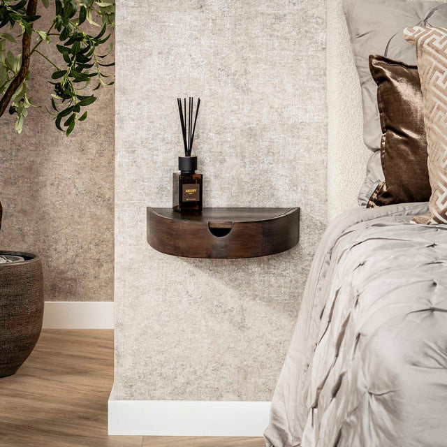 Bedside Tables - Floating Semicircular Bedside Tables Set 2 Acacia - Dimehouse
