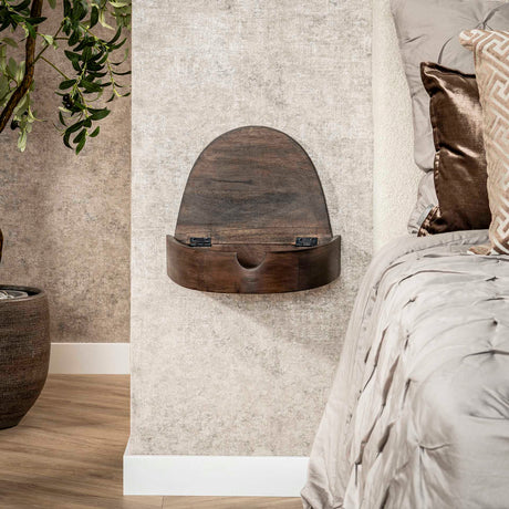 Bedside Tables - Floating Semicircular Bedside Tables Set 2 Acacia - Dimehouse