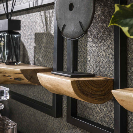 Wall shelves - Set of 5 wall shelves Viggo acacia wood metal - Dimehouse