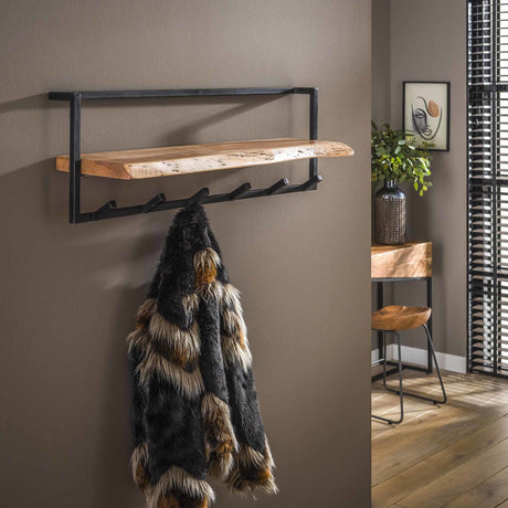 Coat rack Dewi DH Interior Acacia LxWxH 104x36x17 Acacia wood Atmospheric photo diagonal front view