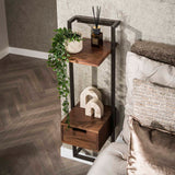 Bedside Tables - Narrow Bedside Table Industrial Naomi Acacia Wood 1 Drawer Drift Brown - Dimehouse