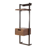 Bedside Tables - Narrow Bedside Table Industrial Naomi Acacia Wood 1 Drawer Drift Brown - Dimehouse