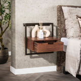 Bedside Tables - Floating Bedside Table Industrial Naomi Acacia Wood 1 Drawer Drift Brown - Dimehouse