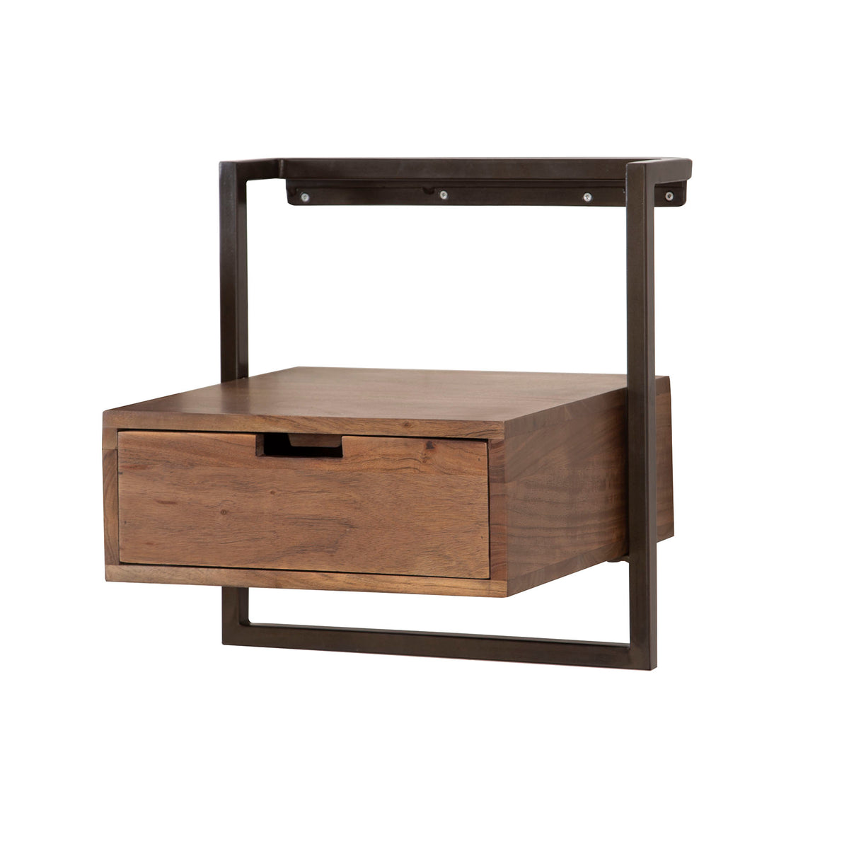 Bedside Tables - Floating Bedside Table Industrial Naomi Acacia Wood 1 Drawer Drift Brown - Dimehouse