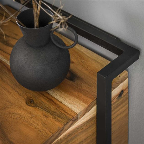 Bedside tables - Floating industrial bedside table Naomi Acacia wood open compartment - Dimehouse