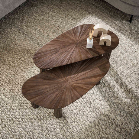 Coffee tables - Coffee table set of 2 Myla Organic Teak Wood Brown - Japandi - Dimehouse