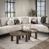 Coffee tables - Coffee table set of 2 Myla Triangular Teak Wood Brown - Japandi - Dimehouse