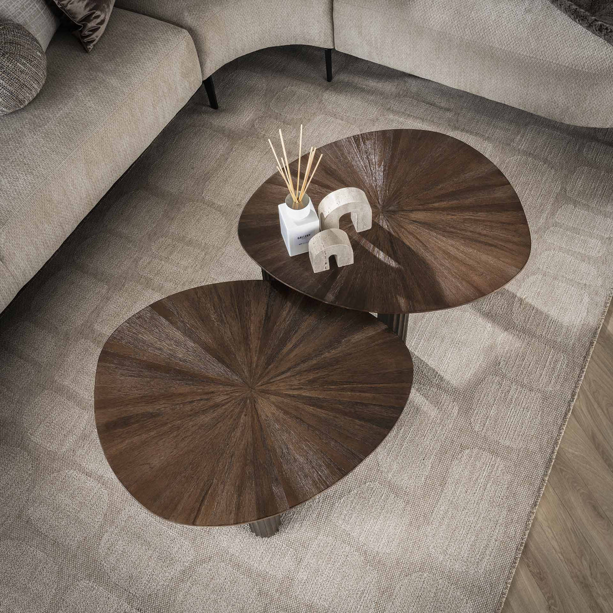 Coffee tables - Coffee table set of 2 Myla Triangular Teak Wood Brown - Japandi - Dimehouse