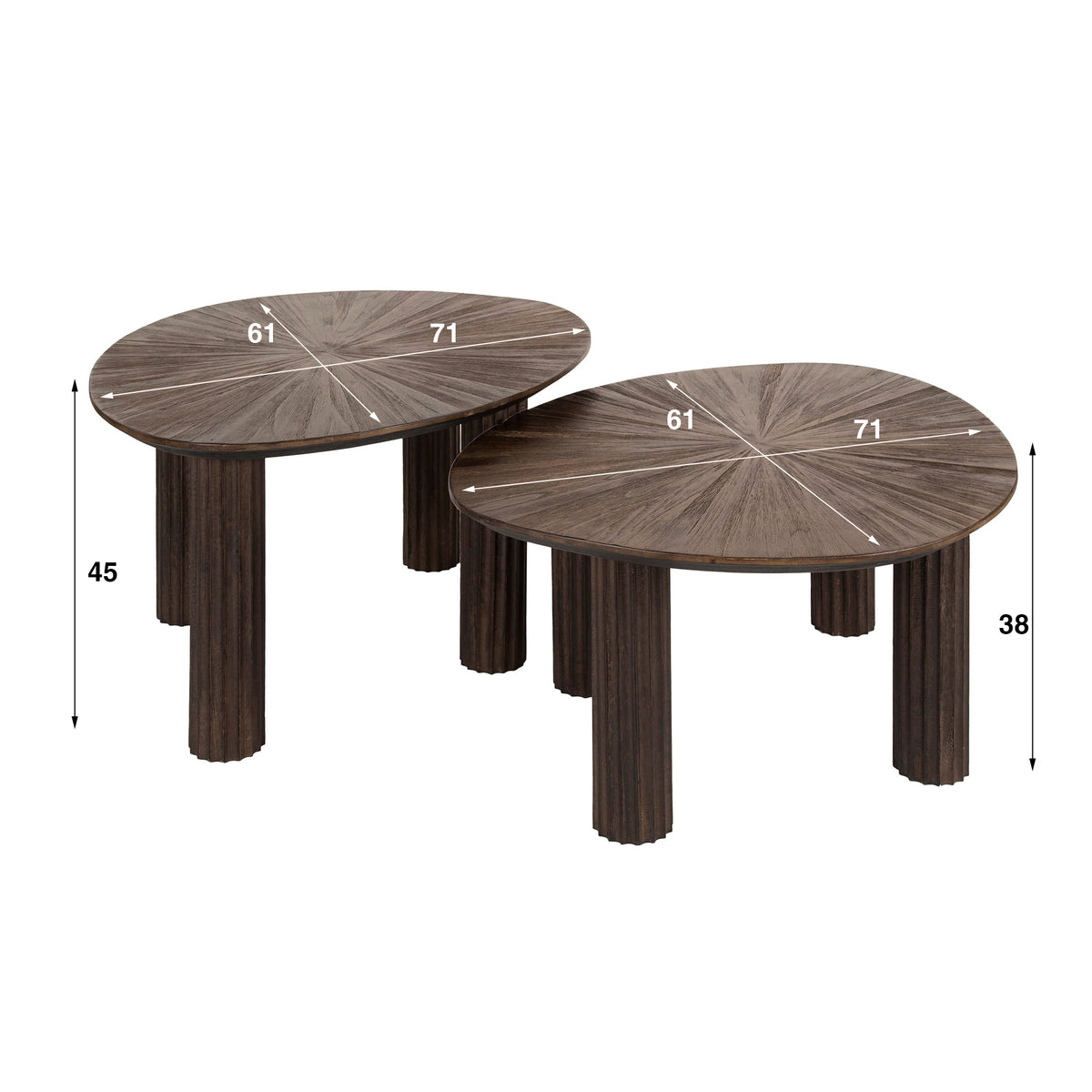 Coffee tables - Coffee table set of 2 Myla Triangular Teak Wood Brown - Japandi - Dimehouse