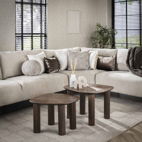 Coffee tables - Coffee table set of 2 Myla Organic Quadrangular Teak Wood Brown - Japandi - Dimehouse