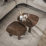 Coffee tables - Coffee table set of 2 Myla Organic Quadrangular Teak Wood Brown - Japandi - Dimehouse