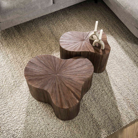 Coffee tables - Coffee table set of 2 Myla Organic shape Teak Wood Brown - Japandi - Dimehouse
