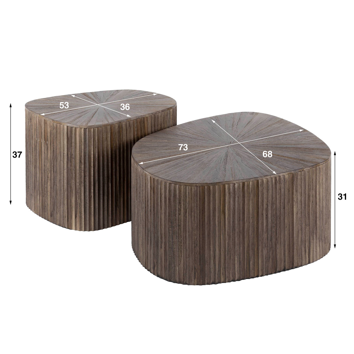 Coffee tables - Coffee table set of 2 Myla Square Teak Brown - Japandi - Dimehouse