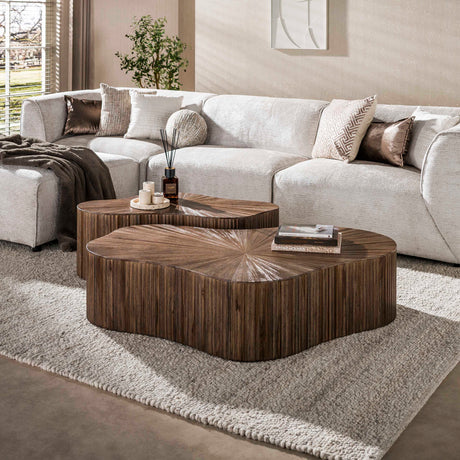 Coffee tables - Set of 2 organic coffee tables dark brown teak Japandi Myla - Dimehouse