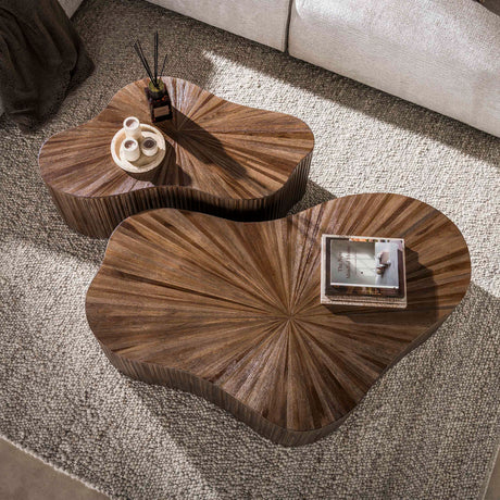 Coffee tables - Set of 2 organic coffee tables dark brown teak Japandi Myla - Dimehouse