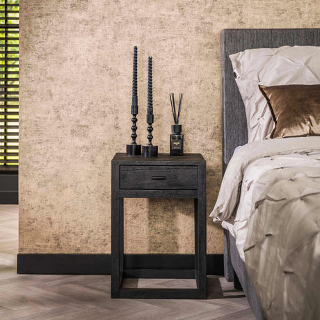 Bedside tables - Bedside table Black Acacia Wood Davey 1 Drawer - Dimehouse