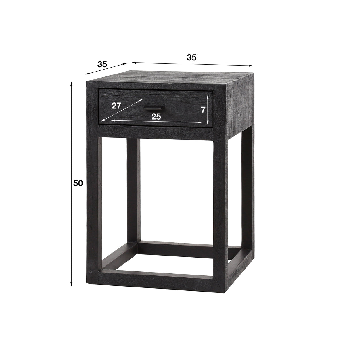 Bedside tables - Bedside table Black Acacia Wood Davey 1 Drawer - Dimehouse