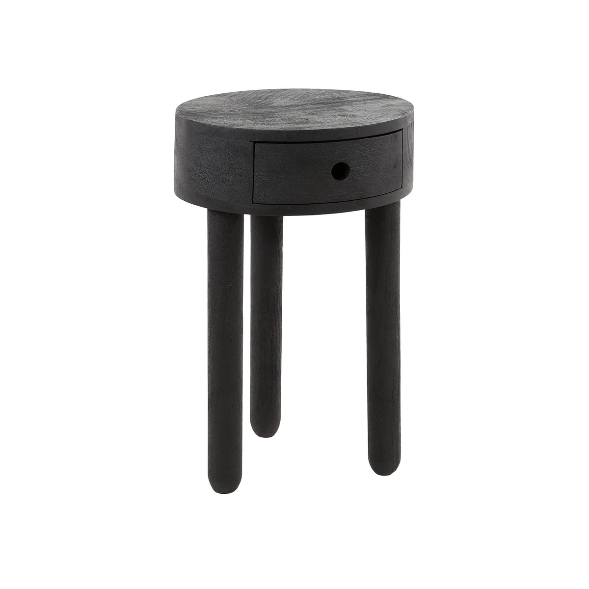 Bedside tables - Round Davey Bedside Table Black Acacia Wood 1 drawer - Dimehouse