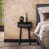 Bedside tables - Davey Bedside Table Black Acacia Wood with Drawer and Notch - Dimehouse