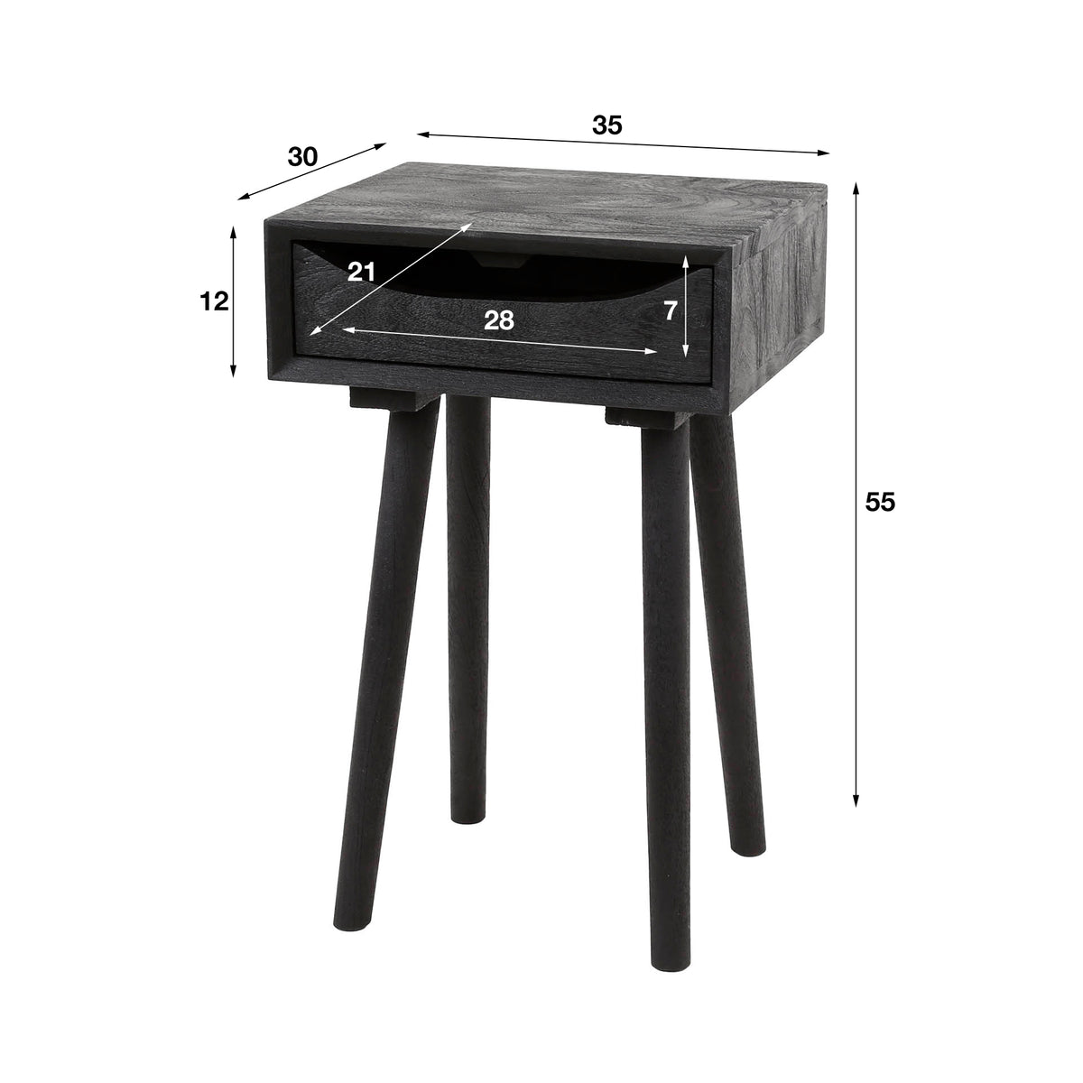 Bedside tables - Davey Bedside Table Black Acacia Wood with Drawer and Notch - Dimehouse