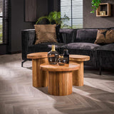 Coffee tables - Round coffee table set of 3 Adam robust acacia wood - Dimehouse